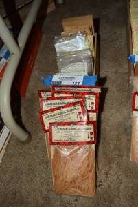 lot 127 image: Large quantity of balsa wood RR Ties and wood, magna-matic and 5 couplers