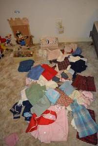 lot 261 image: Vintage Toys, Vintage Baby Clothes Including Rabbit Hide Moccasins