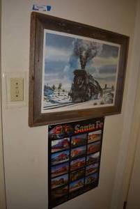 lot 288 image: Fogg Poster of Train with Rustic Frame and Santa Fe Trains Poster