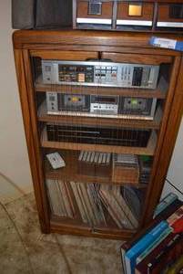lot 315 image: Glass Front Entertainment Cabinet and Audio System by Technics, (Vinyl Albums in Separate Lot)