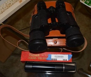lot 304 image: Sears Binnoculars Model 6204 with Case and Tecnar Hand Telescope