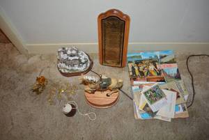 lot 373 image: Misc. Postcards from 1970s, Bell Wind Chime, Horse Carousel Music Box and More