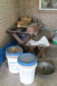 lot 398 image: Contents of Table Sprinklers, Box of Nails, Baskets and More