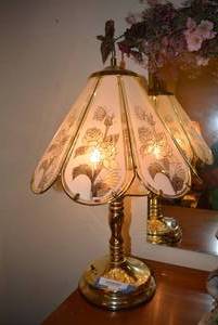 lot 356 image: Rose and Butterfly 8-Panel Button Push Lamp