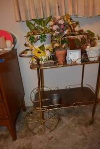 lot 357 image: Ceramic Pots, Live Plants and Vintage Plant Cart