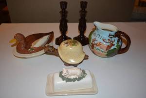 lot 206 image: Brown Candle Holders and Animal Ceramic Dishes