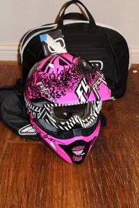 lot 7 image: Fly Kinetic Inversion Helmet, Pink Size M with Ogio Helmet Bag (Still has Tags)