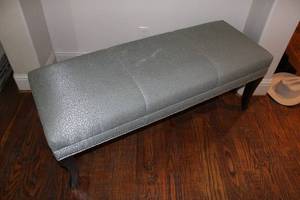 lot 20 image: Ethan Allen Silver Blue Upholstered Bench, 53 x 20 x 22