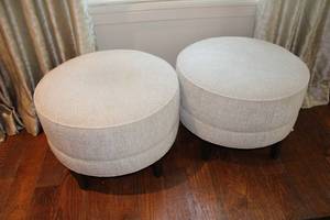 lot 34 image: Two Ethan Allen Round Ottomans (bid is 2xs the money)