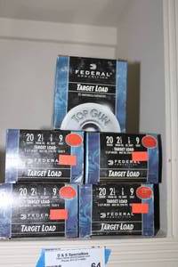 lot 64 image: Ammo 5 boxes of Federal 20 gauge target load #9 shot
