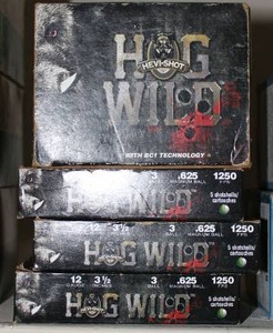 lot 65 image: Ammo 4 Boxes of Hog Wild 312 in 12 gauge 3 balls per round 5 shells per box