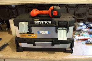 lot 122 image: Stanley Bostitch Tool Box and Black&Decker Cordless Drill
