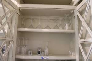 lot 130 image: Misc. Glassware Martini Set, Wine Glasses and Shot Glasses