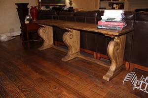 lot 154 image: Ethan Allen Wayfarer Library Table with Scrolled Pedestal Bases, 85 x 19 x 29