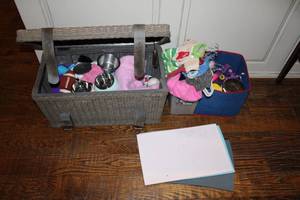 lot 155 image: Pet Lot Small Dog Outfits, Bowls, Dog Food and Toys
