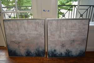 lot 272 image: Pair of Canvas Prints, Neutral and Blue Tone Abstract Style