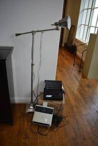 lot 287 image: Ethan Allen Harwood Nickel Floor Lamp, Scanner, and Scan Snap