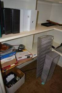 lot 308 image: Misc. Office Supplies Paper Cutter, Binders, Paper Sorter, File Folders, Tape Dispensers as shown