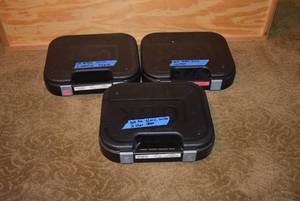 lot 365 image: 3 Glock 9MM Hand Gun Cases,  includes clips, locks, cleaners and more see pics (NO GUNS) PREVIEW RECCOMMENDED