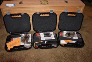 lot 366 image: 3 Glock 9MM Hand Gun Cases,  includes clips, locks, cleaners and more see pics (NO GUNS) PREVIEW RECCOMMENDED