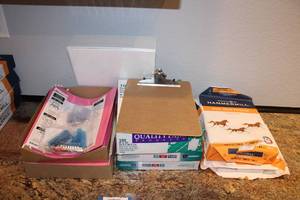lot 348 image: Hanging Folders, Sheet Protectors, Clip Board, Copy Paper and Binder