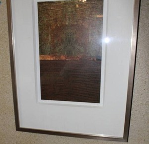 lot 190 image: Ethan Allen - Charles Sabec Laing, Beveled Fabric Mat and Silver Finish Frame
