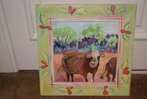 lot 436 image: Wall Art Painting of Cow, signed Cano T J original art