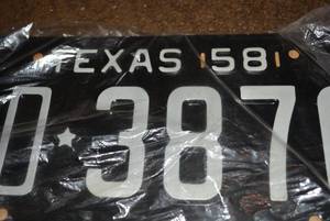 lot 517 image: Texas 1958 License Plate Pair 2 plates Total
