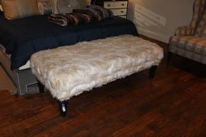 lot 244 image: Bedroom Faux Fur Bench with Double Row Button Trim, 63 x 29 x 20