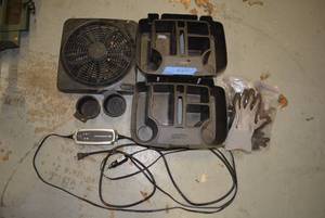 lot 676 image: Porsche Charge-O-Mat Battery Charger for 12V Lead Acid Batteries, Rubbermaid Car Accessories and Fan