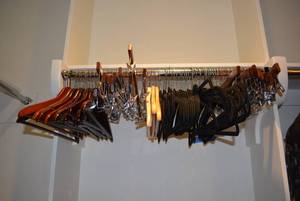 lot 672 image: Wooden Hangers for Pants and Shirts, Felt Hangers