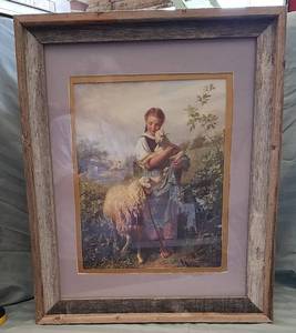 lot 226 image: Matted picture of girl with sheep