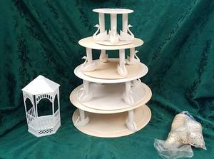 lot 336 image: Wedding Cake Tower Pieces w Plastic Cake Decorations