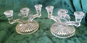 lot 217 image: pair of vintage glass candle holders