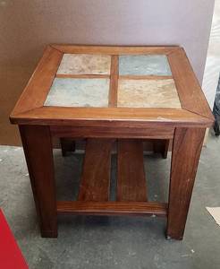 lot 428 image: Solid Wood End Table w Slate Inserts