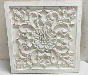 lot 252 image: Enchante Distressed White Wall Art 24x24in