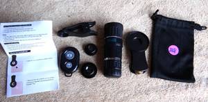 lot 268 image: PORTABLE LENS KIT FOR CELLPHONE WITH WIRELESS REMOTE - 3 DIFFERENT LENSES