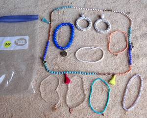 lot 319 image: ASSORTMENT OF BEADED CHARM BRACELETS, NECKLACE & EARRINGS