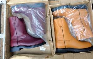 lot 16 image: Two (2 X Money) pairs of boots, the colors are shedron and honey , Size US 9 Mens, MX 27.5 cm honey are Oil and Acid Resistent