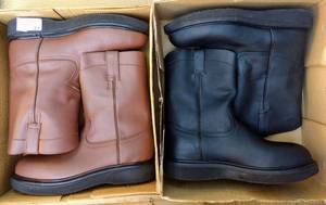 lot 21 image: Two (2 X Money) pairs of boots, the colors are brown and black , Size US 11 Mens, MX 29.5 cm black are Oil and Acid Resistent