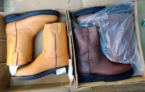lot 41 image: Two pairs of boots (2 X Money), the colors are honey and brown , Size US 9 Mens, MX 27.5 cm honey are Oil and Acid Resistant