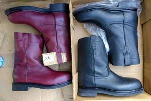 lot 45 image: Two pairs of boots (2 X Money), the colors are black and Wine , Size US 8 Mens, MX 26.5 cm honey are Oil and Acid Resistant