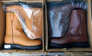 lot 59 image: Four pairs of boots (4 x Money), the colors are honey, shedron, black and brown brown and honey are Oil and Acid Resistant, The other two are Not, Size US 10.5 Mens, MX 29 cm