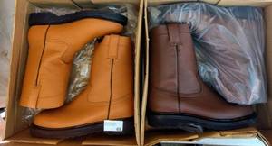 lot 68 image: Two pairs of boots (2 x money), the colors are brown and honey , Size US 8 Mens, MX 26.5 cm, Both pairs are Oil and Acid Resistant
