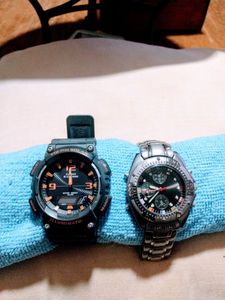 lot 117 image: Two mens wrist watches,A CASIO AQ-S810W Tough Solar Men 100m Gray Analog Digital Alarm Chrono Watch  and a Generic watch, Casio needs Battery (One Money)