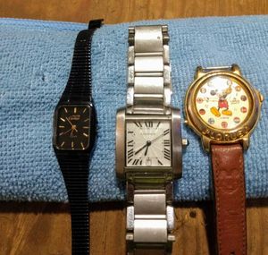 lot 127 image: Three watches for parts, silver one is missing back, (One Money)