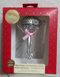 lot 176 image: Hallmark Metal Babys 1st Christmas Rattle Christmas Ornament or Rear View Mirror Accessory NIB
