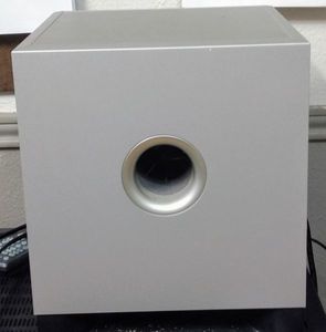 lot 213 image: Yamaha YST-SW010 45-Watt 6-14 Powered Downward Firing Subwoofer Speaker QD Bass powers on Bring Cable to test.