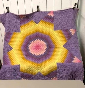 lot 2 image: Quilts (2) - 1st approx 81 x 73 Pioneer Star 2nd 77 x 44 hand stitched primitive&nbsp