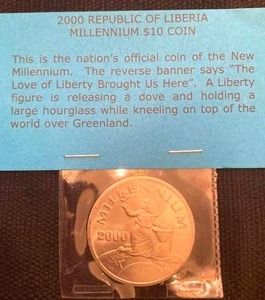 lot 36 image: 2000 Republic of Liberia Millennium $10 CoinKennedy Half Dollar Collectors Item1972 Eisenhower Dollar2000 Kennedy Half Dollar Gem Proof Condition